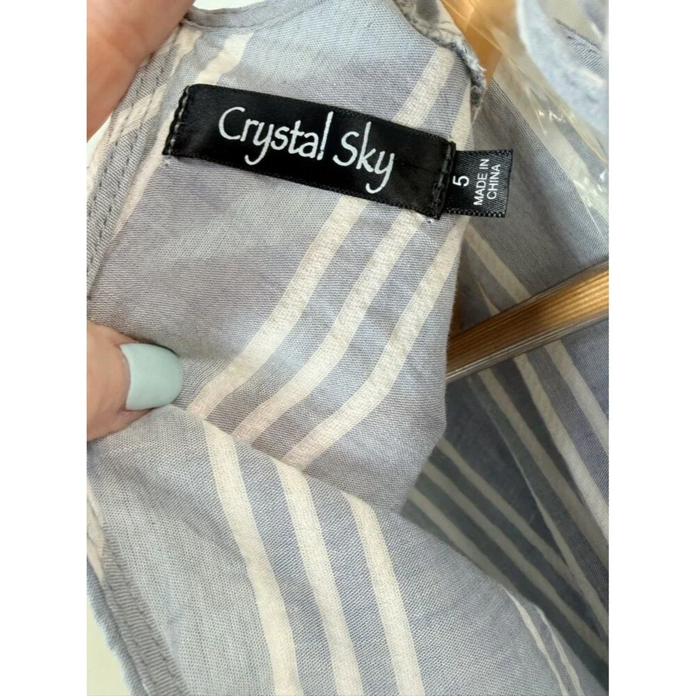 Crystal Sky Striped Jumpsuit Size 5 Blue White Open Back Tie Waist Wide Leg